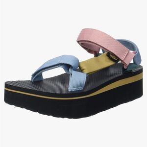 Teva Flatform Sandals Women 7 Black Pastel Multi Platform Strappy Outdoor Hiking
